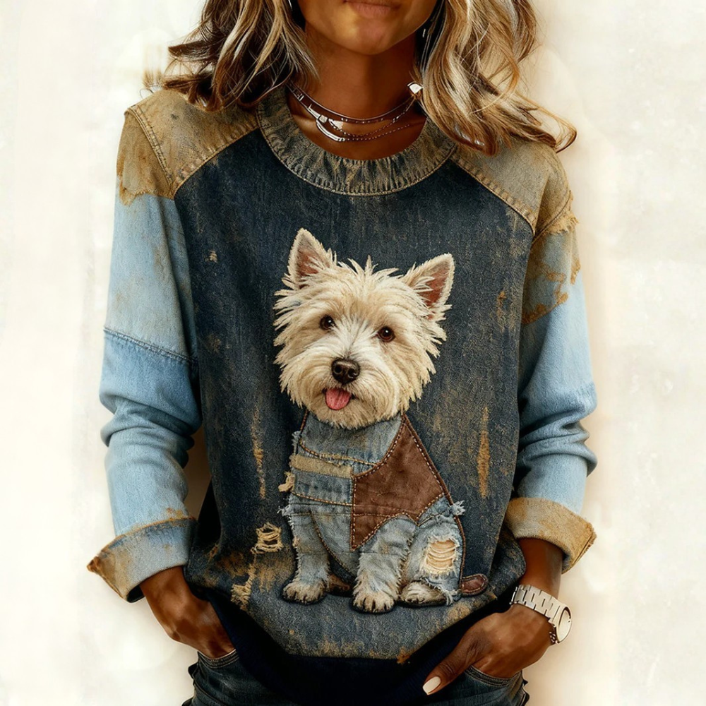 Bella - Comfortable women's sweatshirt with retro patchwork and animal print