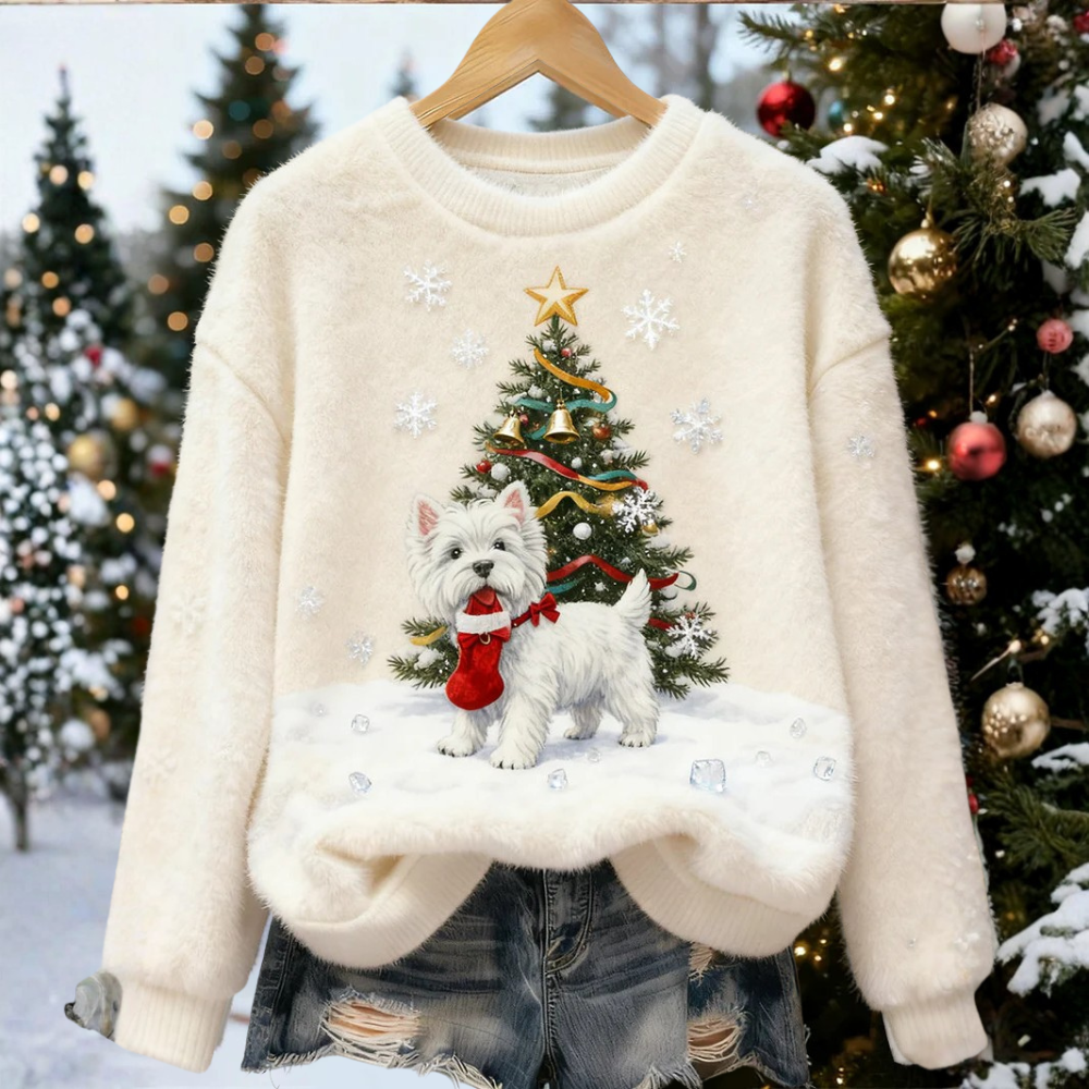 Maya - Retro Christmas Animal Art Print for Ladies, Casual Flannel Top