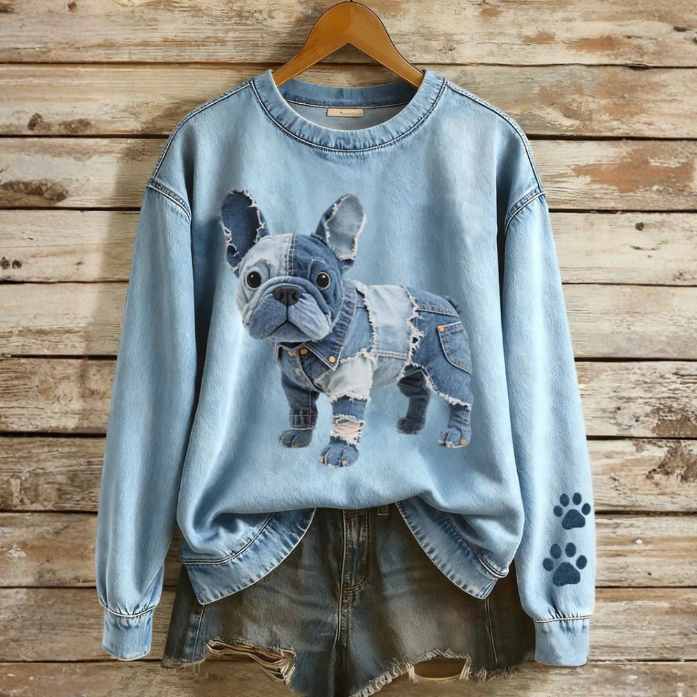 Vida - Patchwork French Bulldog Sweatshirt for Women