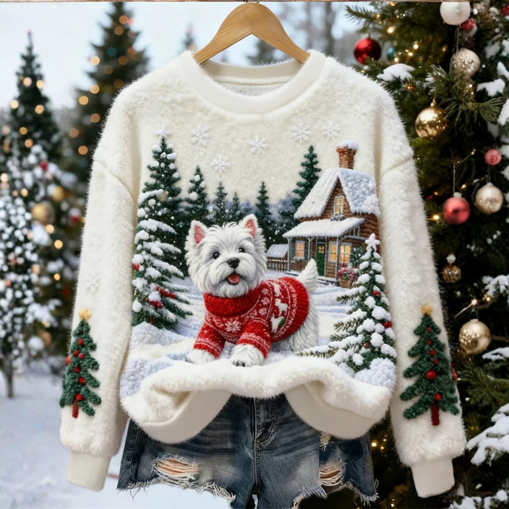 Luna - Charming Flannel Sweater for Ladies with Christmas Print