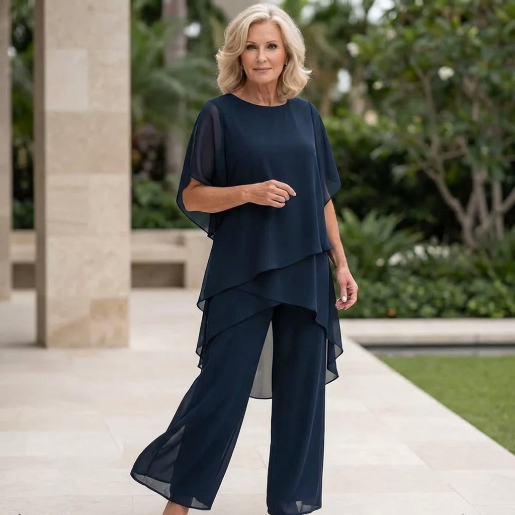 Suit with draped palazzo trousers